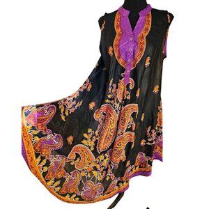 Bohemian Rayon Black & Purple Kaftan Dress By Seven Islands New York, Size Small